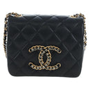 CHANEL Matelasse Chain Shoulder Bag Lamb Skin Black Gold CC Auth 200775SM-2