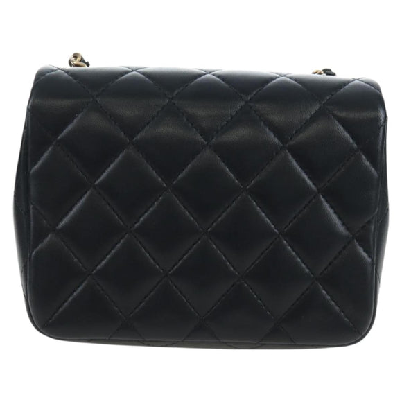 CHANEL Matelasse Chain Shoulder Bag Lamb Skin Black Gold CC Auth 200775SM