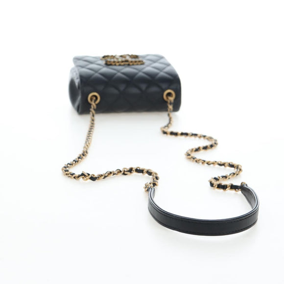 CHANEL Matelasse Chain Shoulder Bag Lamb Skin Black Gold CC Auth 200775SM