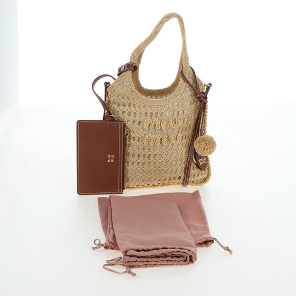Miu Miu Ivy Hand Bag Canvas 2way Beige Gold Auth 200777SAM