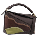 LOEWE Puzzle Bag Small Leather 2way Brown Gold Auth 200778SAM-1