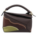 LOEWE Puzzle Bag Small Leather 2way Brown Gold Auth 200778SAM-13