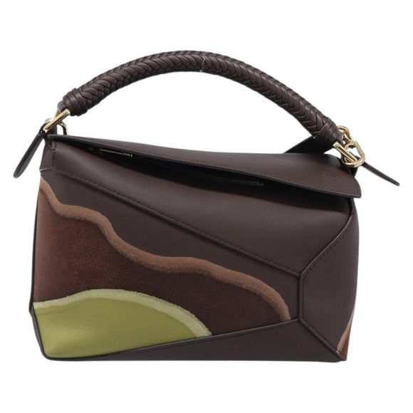 LOEWE Puzzle Bag Small Leather 2way Brown Gold Auth 200778SAM