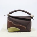 LOEWE Puzzle Bag Small Leather 2way Brown Gold Auth 200778SAM-12