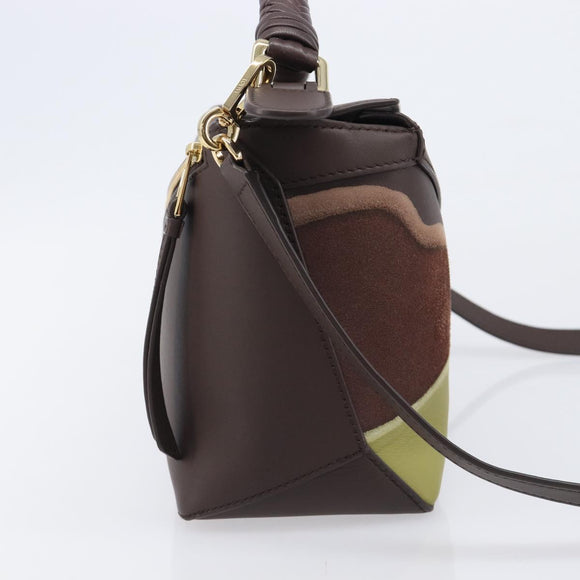 LOEWE Puzzle Bag Small Leather 2way Brown Gold Auth 200778SAM