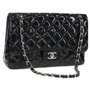 CHANEL Big Matelasse 30 Chain Bag Patent leather Black Silver CC Auth 200779M-1