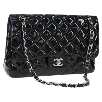 CHANEL Big Matelasse 30 Chain Bag Patent leather Black Silver CC Auth 200779M