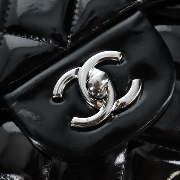 CHANEL Big Matelasse 30 Chain Bag Patent leather Black Silver CC Auth 200779M