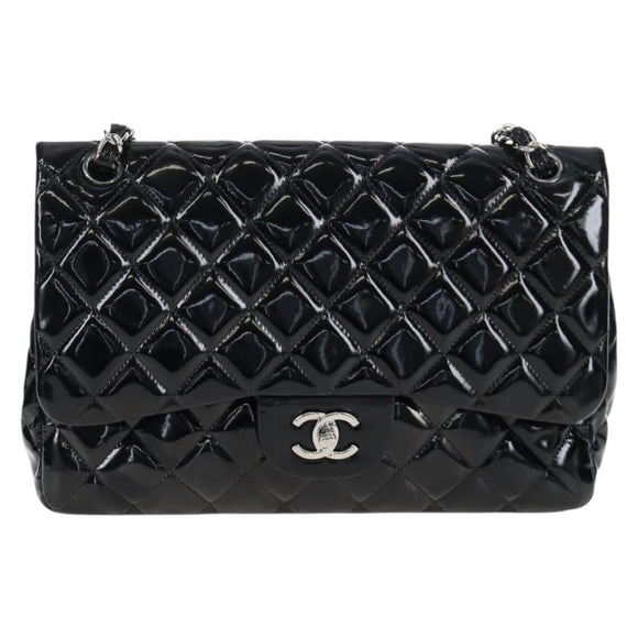 CHANEL Big Matelasse 30 Chain Bag Patent leather Black Silver CC Auth 200779M