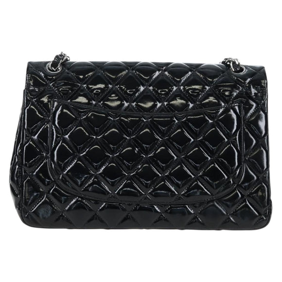 CHANEL Big Matelasse 30 Chain Bag Patent leather Black Silver CC Auth 200779M