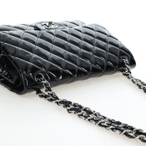 CHANEL Big Matelasse 30 Chain Bag Patent leather Black Silver CC Auth 200779M