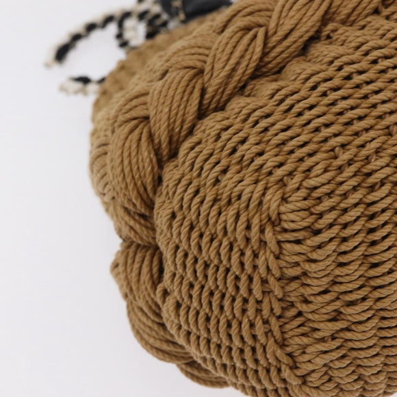 CHANEL Chain Shoulder Bag Raffia 2way Beige Gold CC Auth 200780SAM