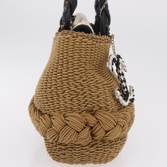 CHANEL Chain Shoulder Bag Raffia 2way Beige Gold CC Auth 200780SAM
