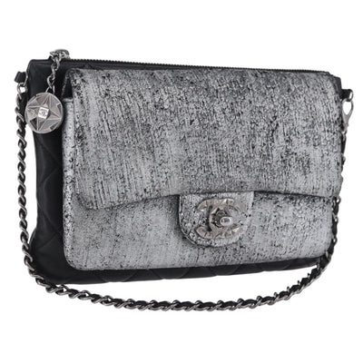 CHANEL Matelasse Chain Shoulder Bag Lamb Skin Black Silver CC Auth 200782V