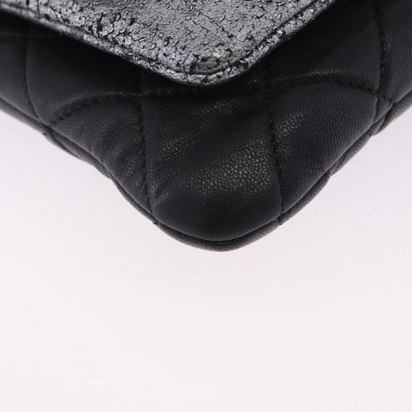 CHANEL Matelasse Chain Shoulder Bag Lamb Skin Black Silver CC Auth 200782V