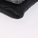 CHANEL Matelasse Chain Shoulder Bag Lamb Skin Black Silver CC Auth 200782V-15