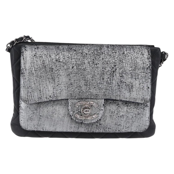 CHANEL Matelasse Chain Shoulder Bag Lamb Skin Black Silver CC Auth 200782V