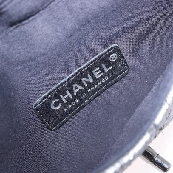CHANEL Matelasse Chain Shoulder Bag Lamb Skin Black Silver CC Auth 200782V