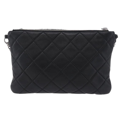 CHANEL Matelasse Chain Shoulder Bag Lamb Skin Black Silver CC Auth 200782V - 0