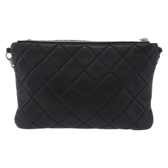 CHANEL Matelasse Chain Shoulder Bag Lamb Skin Black Silver CC Auth 200782V