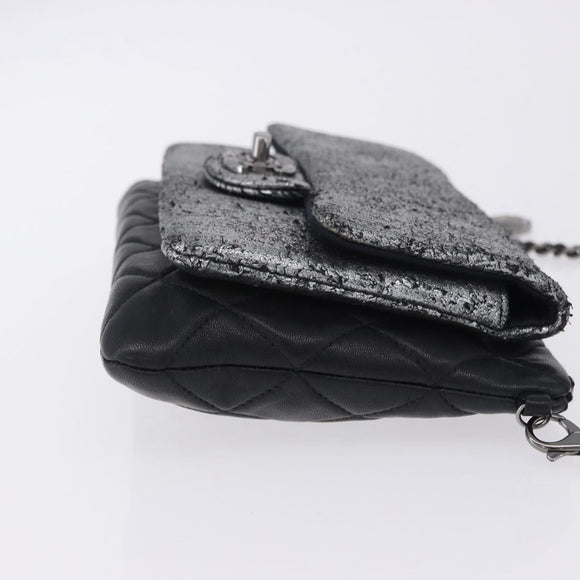 CHANEL Matelasse Chain Shoulder Bag Lamb Skin Black Silver CC Auth 200782V