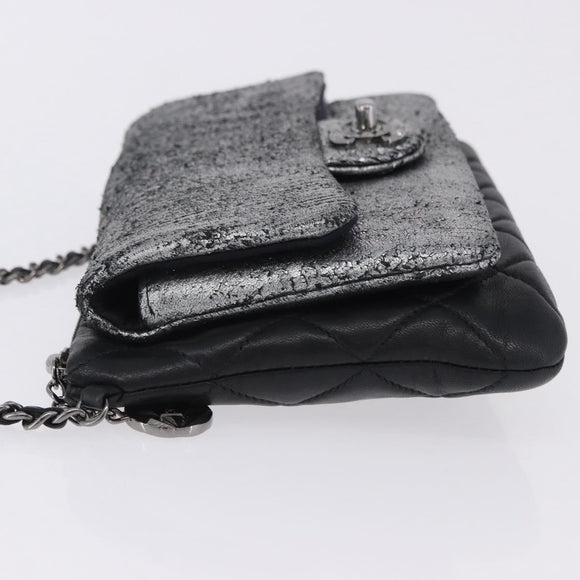 CHANEL Matelasse Chain Shoulder Bag Lamb Skin Black Silver CC Auth 200782V