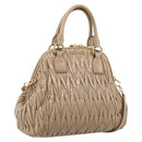 Miu Miu Matelasse Hand Bag Leather 2way Beige Gold Tone Auth 200801V-1