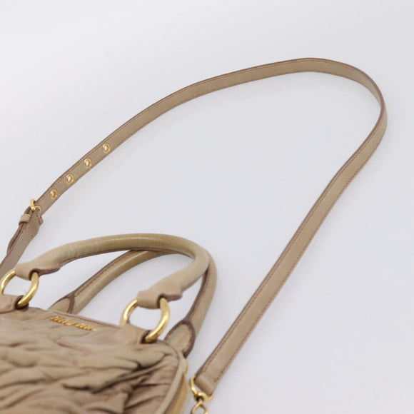 Miu Miu Matelasse Hand Bag Leather 2way Beige Gold Tone Auth 200801V