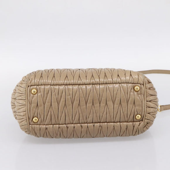 Miu Miu Matelasse Hand Bag Leather 2way Beige Gold Tone Auth 200801V