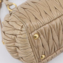 Miu Miu Matelasse Hand Bag Leather 2way Beige Gold Tone Auth 200801V-17