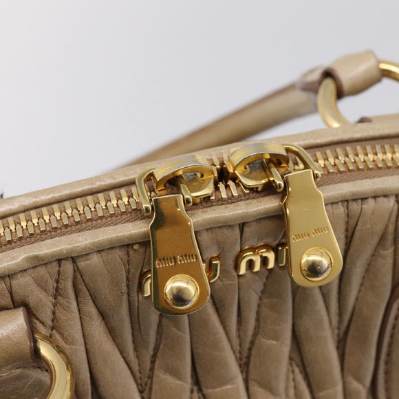 Miu Miu Matelasse Hand Bag Leather 2way Beige Gold Tone Auth 200801V