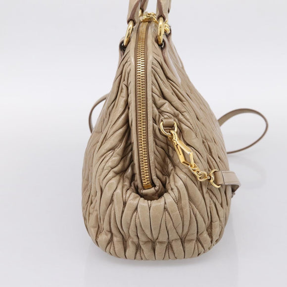 Miu Miu Matelasse Hand Bag Leather 2way Beige Gold Tone Auth 200801V