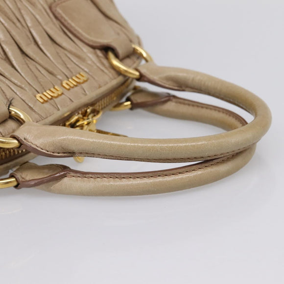 Miu Miu Matelasse Hand Bag Leather 2way Beige Gold Tone Auth 200801V