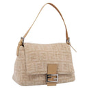 FENDI Mamma Baguette Shoulder Bag Wool Beige Silver Auth 200802V-1