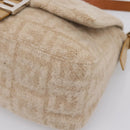 FENDI Mamma Baguette Shoulder Bag Wool Beige Silver Auth 200802V-15