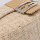 FENDI Mamma Baguette Shoulder Bag Wool Beige Silver Auth 200802V-10