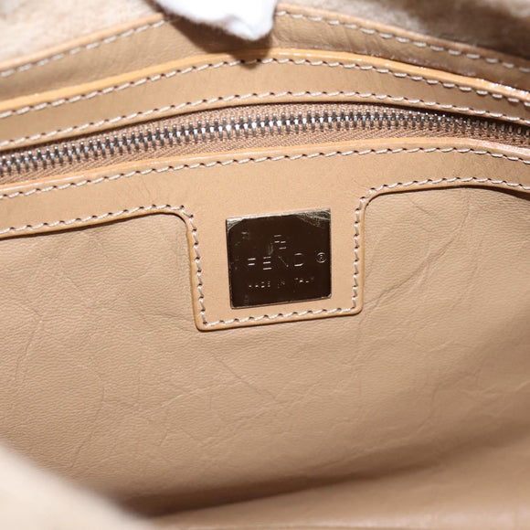 FENDI Mamma Baguette Shoulder Bag Wool Beige Silver Auth 200802V