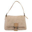 FENDI Mamma Baguette Shoulder Bag Wool Beige Silver Auth 200802V-13