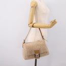 FENDI Mamma Baguette Shoulder Bag Wool Beige Silver Auth 200802V-24
