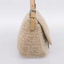 FENDI Mamma Baguette Shoulder Bag Wool Beige Silver Auth 200802V-3