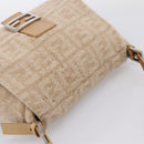 FENDI Mamma Baguette Shoulder Bag Wool Beige Silver Auth 200802V-6