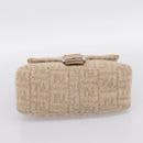 FENDI Mamma Baguette Shoulder Bag Wool Beige Silver Auth 200802V-5