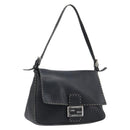FENDI Selleria Mamma Baguette Shoulder Bag Leather Black Silver Auth 200803A-1