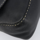 FENDI Selleria Mamma Baguette Shoulder Bag Leather Black Silver Auth 200803A-15