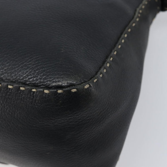 FENDI Selleria Mamma Baguette Shoulder Bag Leather Black Silver Auth 200803A