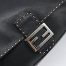 FENDI Selleria Mamma Baguette Shoulder Bag Leather Black Silver Auth 200803A-18