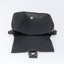 FENDI Selleria Mamma Baguette Shoulder Bag Leather Black Silver Auth 200803A-19