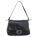 FENDI Selleria Mamma Baguette Shoulder Bag Leather Black Silver Auth 200803A-13
