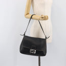 FENDI Selleria Mamma Baguette Shoulder Bag Leather Black Silver Auth 200803A-25