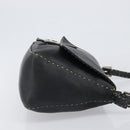 FENDI Selleria Mamma Baguette Shoulder Bag Leather Black Silver Auth 200803A-3